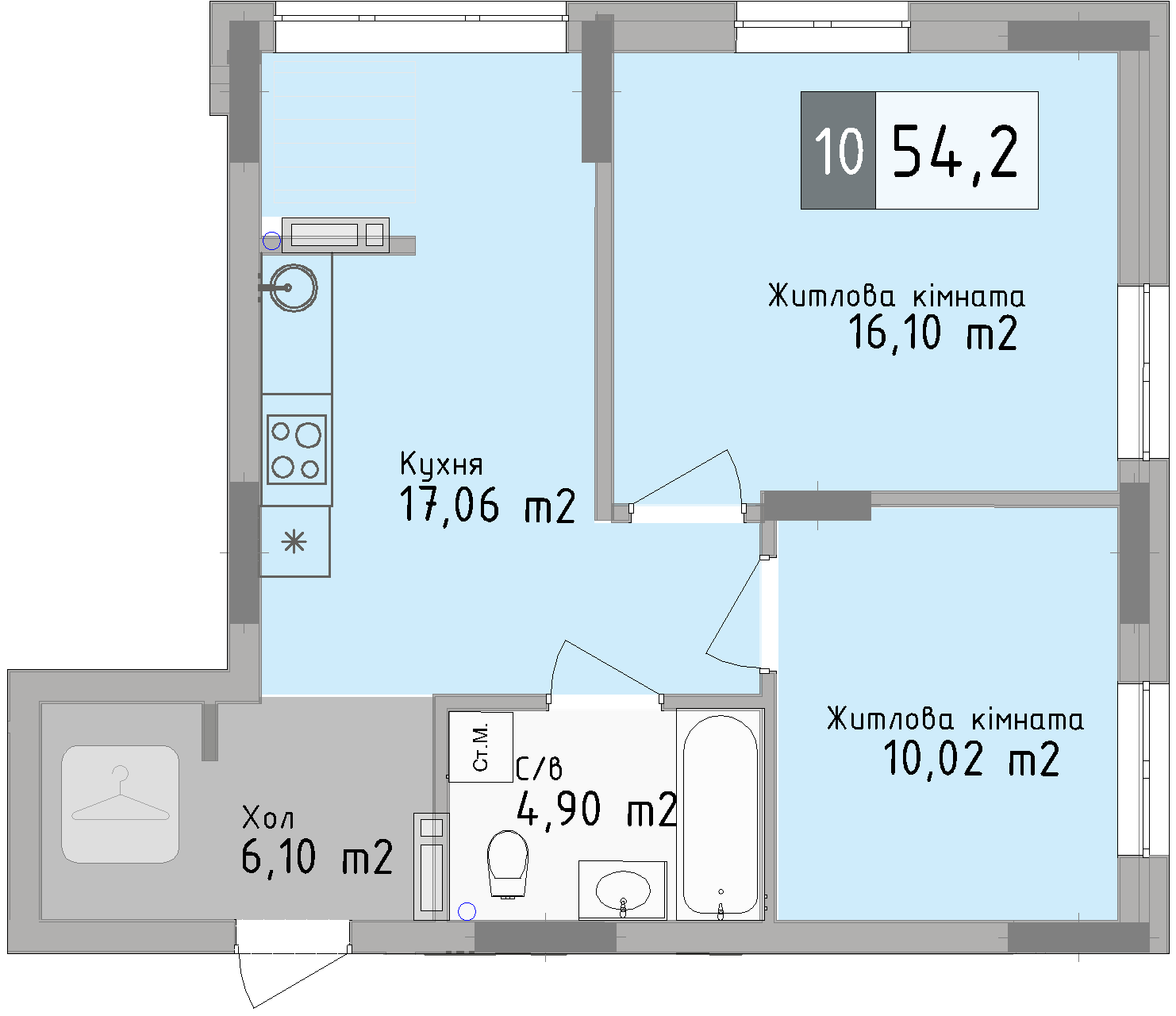 Двокімнатна квартира від забудовника Odesa City, 54.2 м², 2-кімнатна, купити квартиру Одеса Сіті