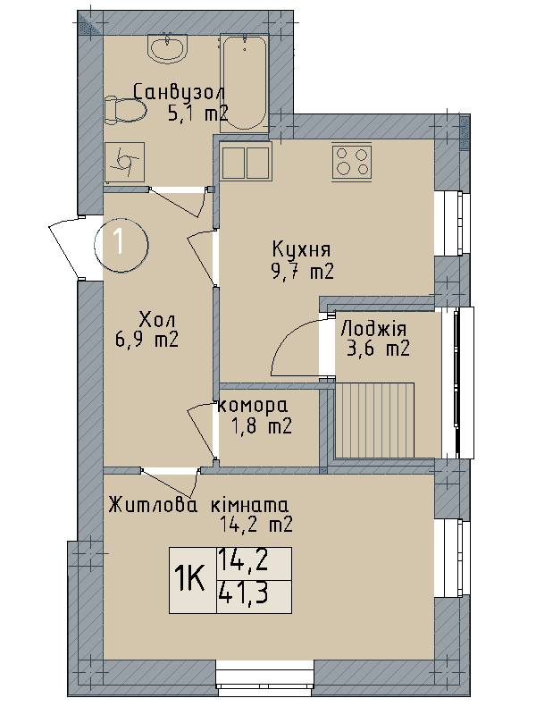 Однокімнатна квартира від забудовника Odesa City, 40.6 м², 1-кімнатна, купити квартиру Одеса Сіті