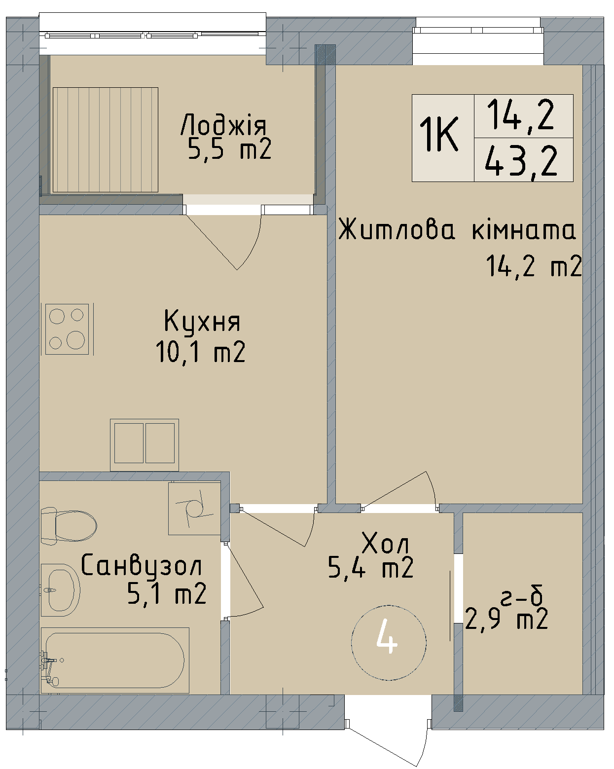 Однокімнатна квартира від забудовника Odesa City, 43.2 м², 1-кімнатна, купити квартиру Одеса Сіті