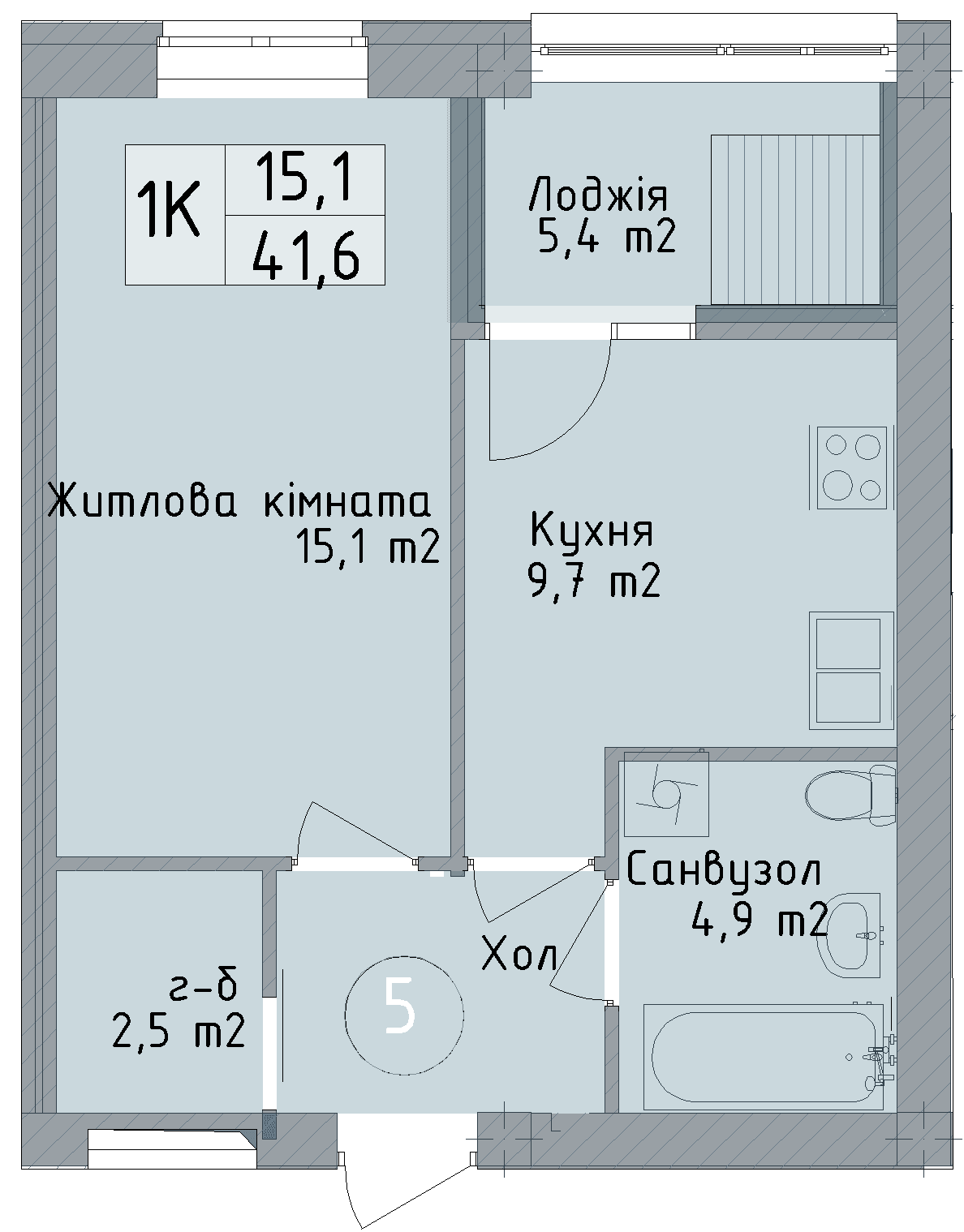 Однокімнатна квартира від забудовника Odesa City, 41.6 м², 1-кімнатна, купити квартиру Одеса Сіті