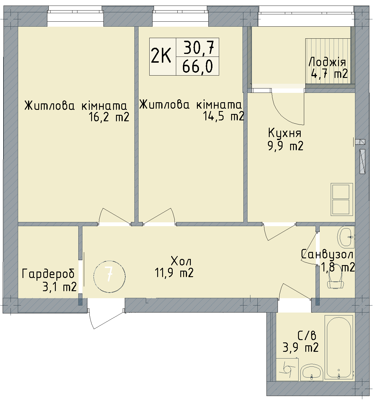 Двокімнатна квартира від забудовника Odesa City, 66 м², 2-кімнатна, купити квартиру Одеса Сіті
