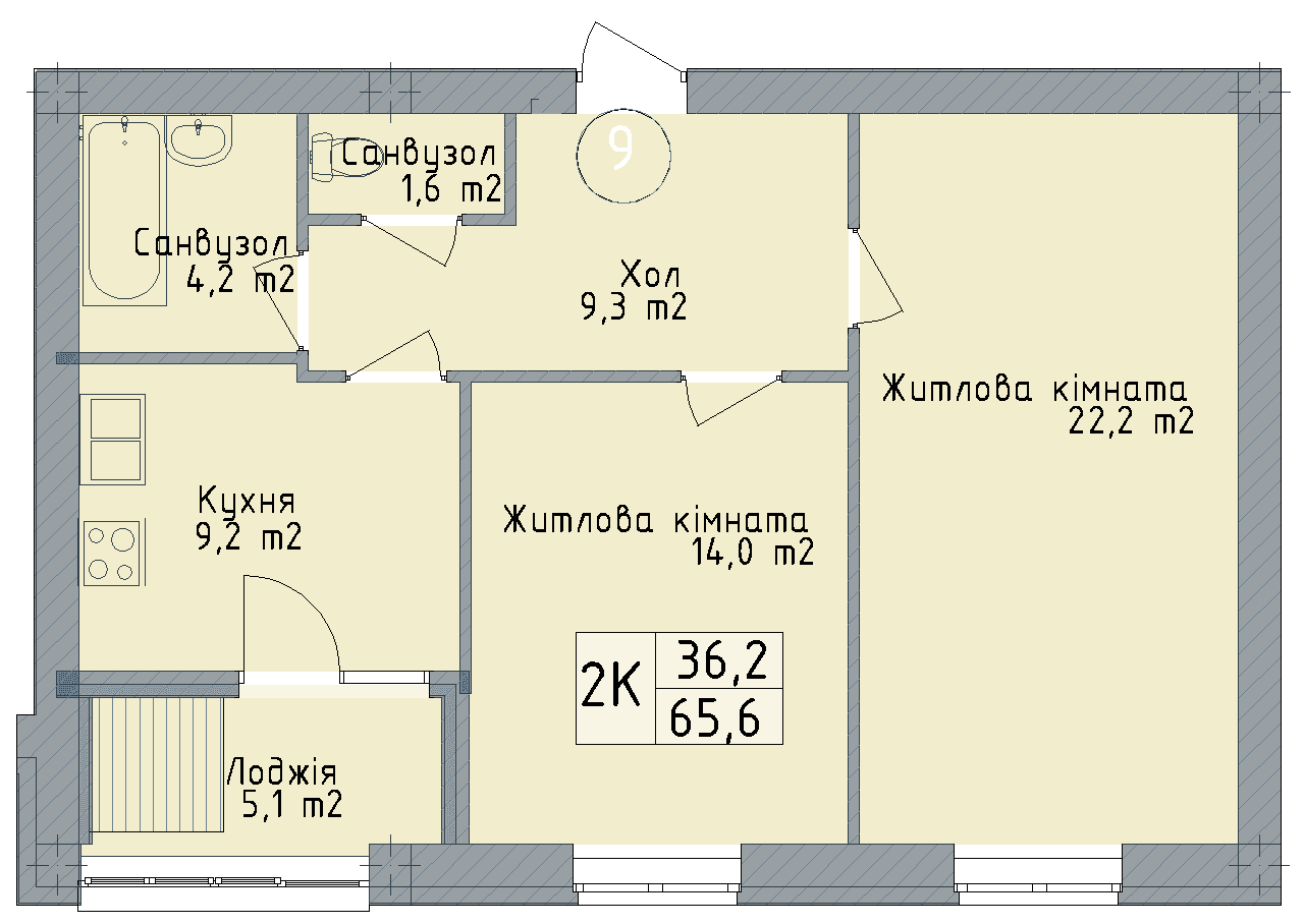 Двокімнатна квартира від забудовника Odesa City, 65.6 м², 2-кімнатна, купити квартиру Одеса Сіті