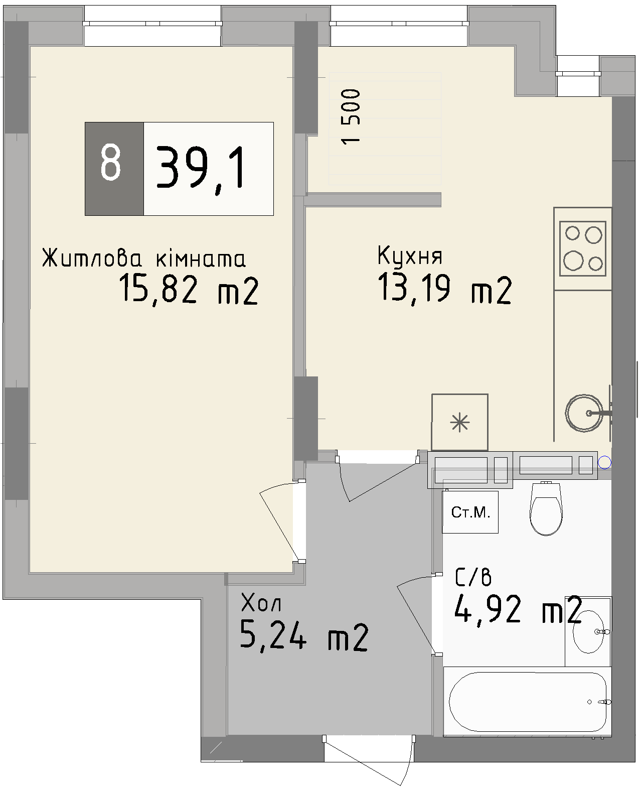 Однокімнатна квартира від забудовника Odesa City, 39.1 м², 1-кімнатна, купити квартиру Одеса Сіті