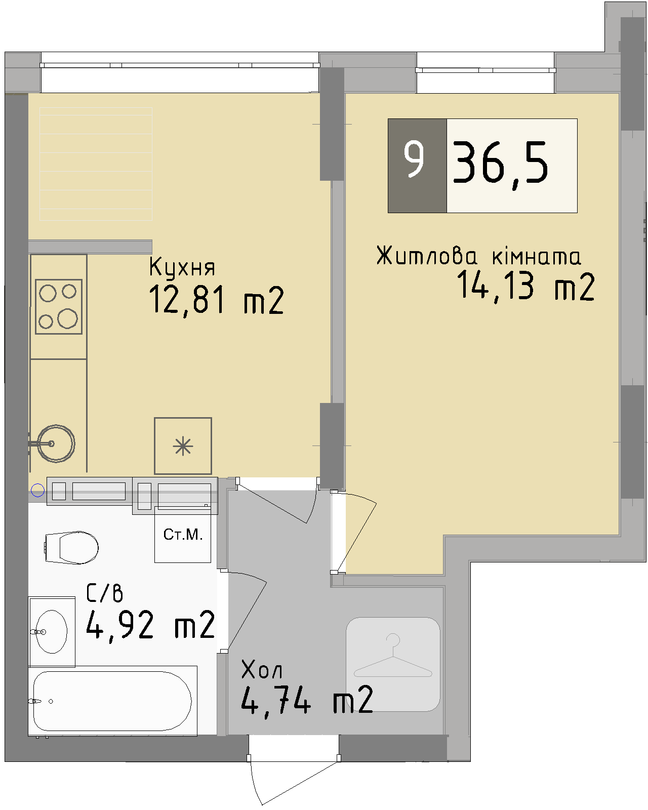 Однокімнатна квартира від забудовника Odesa City, 36.5 м², 1-кімнатна, купити квартиру Одеса Сіті