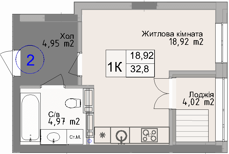Квартира-студія від забудовника Odesa City, 32.8 м², 1-кімнатна, купити квартиру Одеса Сіті