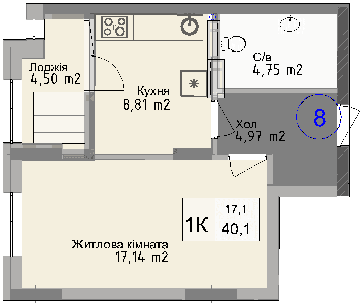 Однокімнатна квартира від забудовника Odesa City, 40.1 м², 1-кімнатна, купити квартиру Одеса Сіті