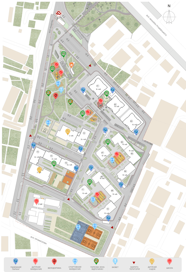 Генплан житлового комплексу Odesa City з дитячим садком, школою та зеленою зоною